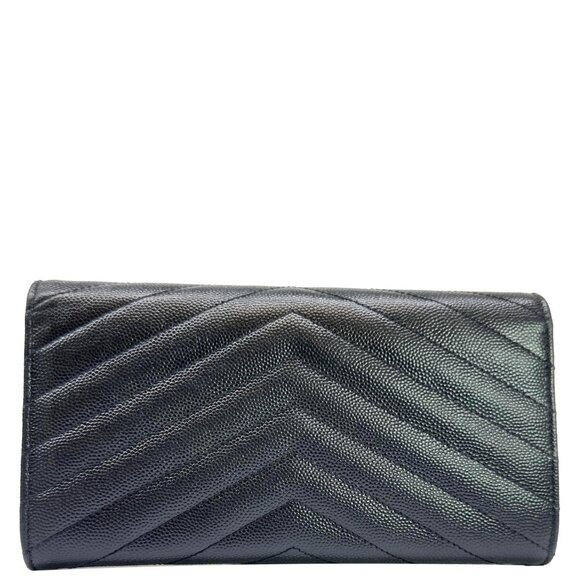 Yves Saint Laurent  Cassandra Grain De Poudre Leather Long Wallet Black - Picture 3 of 12